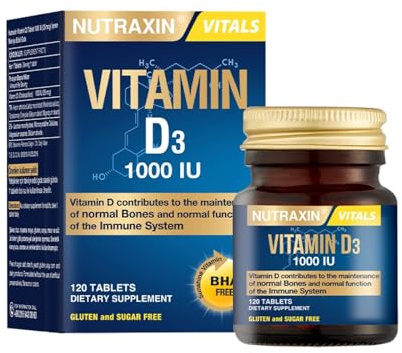 Nutraxin Vitamin D3 Tablets, 1000 IU – Contributes to The Maintenance of Normal Bones and The Normal Function of The Immune System - Non-GMO, Gluten-Free, Lactose-Free - 120 Tablets