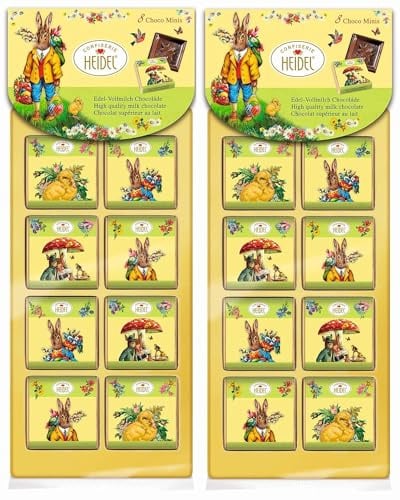 Heidel Choco-Minis Oster-Nostalgie im 8er Set 40g, Premium Mini Vollmilchschokoladen-Tafeln, Ideal als Ostergeschenk, 8 einzeln verpackte Schokoladentafeln