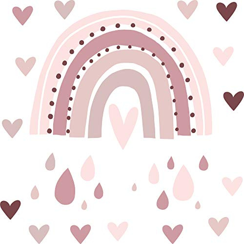 Pandawal Wandtattoo Regenbogen deko Kinderzimmer Mädchen Junge Wandaufkleber für Kinder I Babyzimmer Wandsticker (L, Altrosa)