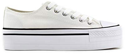 MODELISA - Zapatilla con Plataforma con Cordón para Mujer (Blanco/Lona, Numeric_40)
