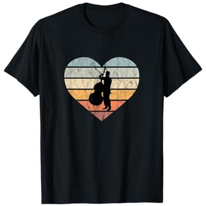 Bassist Bassgeige Jazz Musiklehrer Retro Herz Kontrabass T-Shirt