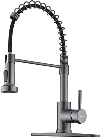 Schwarzer Edelstahl-Küchenarmatur, Wasserhahn für Küchenspüle mit herausziehbarem Sprüher, grau, matt, Pistole, schwarz, WEWEWE, Bauernhaus, kommerzieller Einhand-Spülbeckenarmatur