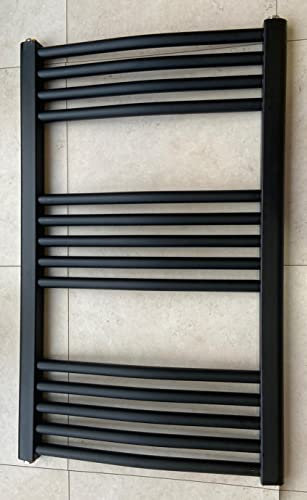 Greened House Milano Black Heated Curved Towel Rail 500mm W x 800mm H Central Heating Towel Radiator