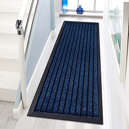 Waterproof Rubber Door Mat Outdoor - PVC Non Slip Backed Washable Dirt Grabber Mat Dog Muddy Paws Carpet Runner Rug for Kitchen Front or Back Door (Blue, 50 x 90 cm (1 ft 8 in x 2 ft 11 in))