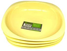 ECO 4 Pc Unbreakable Deep 16 x 16 cm Yellow Round Plastic Plates | Medium High Edge Kids Plates | Stackable Plastic Plate Reusable for Birthdays, Picnic, BBQ & Parties (Yellow, Medium)
