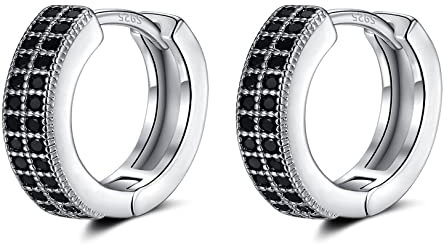 Kleine Silber Creolen Ohrringe für Damen Herren | 925 Sterling Silber Post Doppel-Reihe 5A Zirkonia Huggie Creolen Knorpel Helix Ohrringe, Piercings Schmuck (schwarz-8mm)