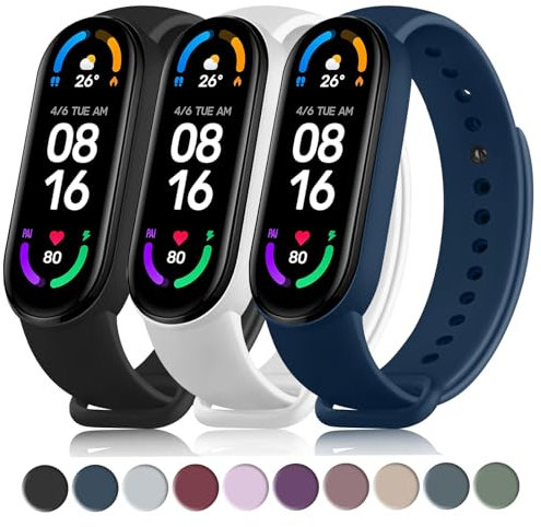Wanme 3-Pezzi Cinturino per Xiaomi Mi Band 5 Mi Band 6/6 Nfc,Silicone Morbido Cinturini per Mi Band 5/Mi Band 6 Bracciale,Nero/Bianco/Blu