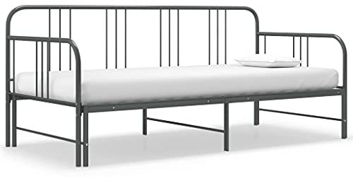Rillbus Tagesbett ausziehbar Bettgestell mit Lattenrost Kopfteil Fußteil, Einzelbett Jugendbett Gästebett Modern, Metall 90x200cm BTM775