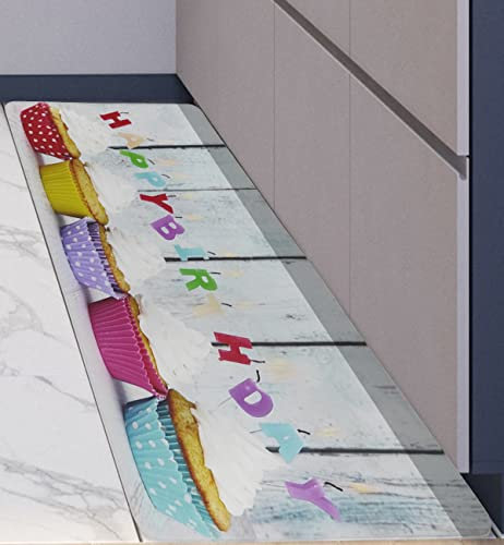 COMERCIAL CANDELA FELPUDOS Y ALFOMBRAS Alfombra de Cocina y Pasillo de Vinilo y Viscoelástica Antimanchas, Lavable | Base PVC Antideslizante y Aislante Diseño (45_x_120_cm, Cumpleaños)