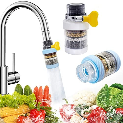 Faucet Tap Water Filter, Uooker 2 Pcs Activated Carbon Kitchen Tap Filter, Removes Chlorine Fluoride Heavy Metals Hard Water Softener Water Sink Faucet Filter for Home Kitchen Bathroom Shower Hose