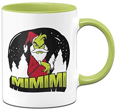 Tassenbrennerei Tasse mit Spruch - Grinch MiMiMi - Weihnachtstasse lustig für Kollegen, Kollegin - Kaffeetasse Weihnachten (Hellgrün)