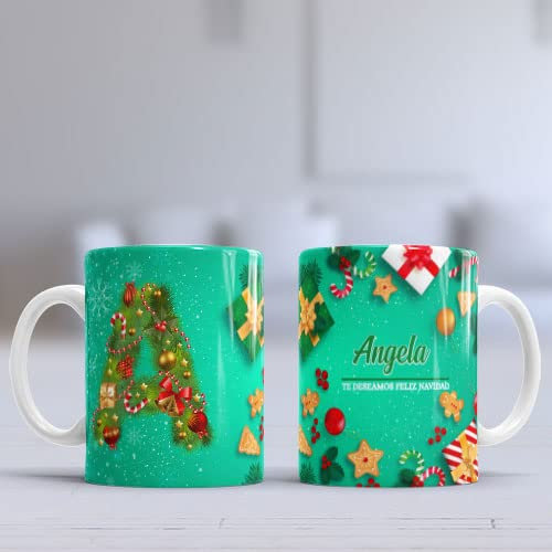 Genérico ERDM REGALOS/Tazas de Navidad con Nombre/Taza Personalizada con Inicial y Nombre (Letra A)