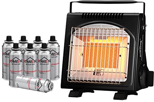 HOMELUX 1,7KW Gasheizung für innenräume Outdoor, Gasheizer, Gasheizung Camping, Heizung Ohne Strom, Gasheizstrahler, Campingheizer, Heizstrahler mit 8 Gaskartuschen MSF-1a (BDZ-Q1000+8Gaskartuschen)