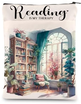 KEYCHIN Reading Is My Therapy Buchhülle, Buchhülle, Nerd, Buchhülle, Lese-Club, Buchhülle, Bibliophile Geschenke, Bücherwurm, Buchtasche, Buchclub, Zitat, Geschenke (Lesetherapie BS)