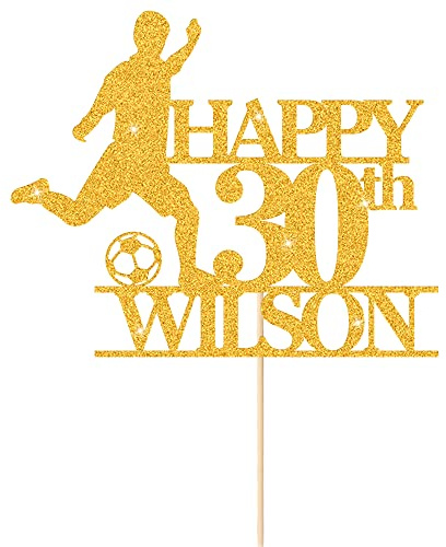 Cake Topper Personalised Cake Toppers Football Cake Topper Birthday Cake Decoration Glitter Cake Toppers for Kids Boys Any Age Name 1st 10th 16th 18th 20th 21st(Gold)