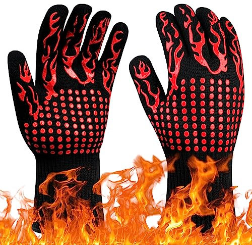 Flintronic Grillhandschuhe Hitzebeständig mit 800°C, Feuerfeste Handschuhe, Backhandschuhe, Kochhandschuhe, Ofenhandschuhe, für Backen, Küche & Grillen - Rot Das Neue