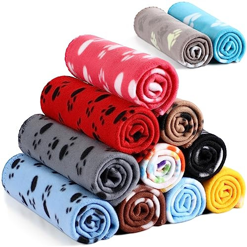 12 Stück Fleecedecken für Haustiere Hund Welpen Decken Pfotenabdruck Hunde Katze Decke Bettwäsche Bezug für Kleintiere Meerschweinchen Käfig Liner Schlaf Haustier Matte Pad Kätzchen Weiche Warme Decke