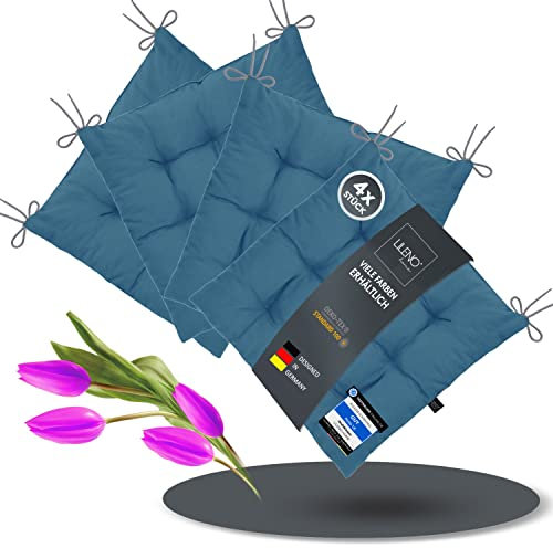 LILENO HOME 4er Set Stuhlkissen 18 Mittelblau (40x40x6 cm) - Sitzkissen für Garten, Küche oder Esszimmer - UV-beständige Indoor u. Outdoor Stuhlauflage als Stuhl-Kissen (Linda FUM)