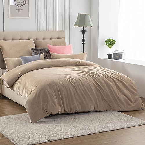Soifox Winter Flanell bettwäsche 200x200 - Sandy Beige Flauschige und warme Cashmere Touch Bettbezug + Kissenbezug 80x80 cm mit Reißverschluss