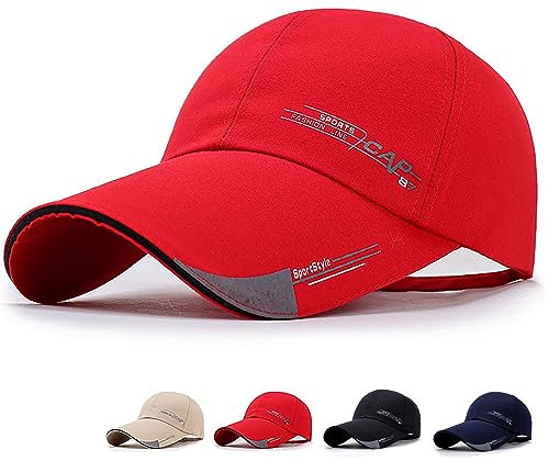 Ivedin | Casquette de Baseball Visière Longue Homme et Femme | Respirant, Léger et Réglable | Idéal pour Golf, Running, Trucker, Tennis, Extérieur, Plage, Surf et Pêche, Rouge, Taille Unique