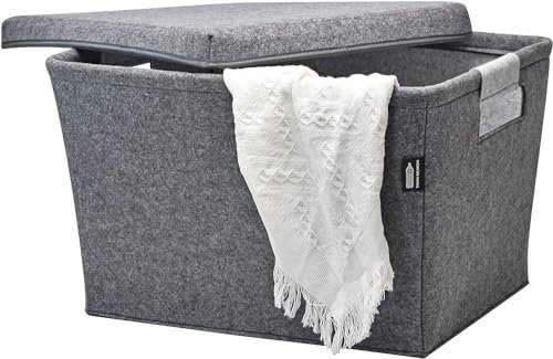 Tanndesign Wäschekorb aus rPET Filz 64 L – Wäschesammler mit Deckel & Griffen - Filzkorb Wäschebox für Bad, Schlafzimmer & Waschraum - Aufbewahrungskorb groß, faltbar & nachhaltig (Grau)