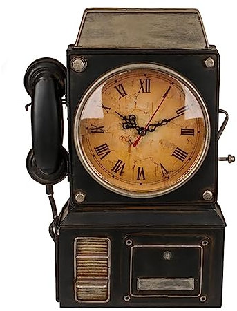 Close Up Metall-Schlüsselkasten Retro Telefon mit Uhr - braun, aus Metall, batteriebetrieben.