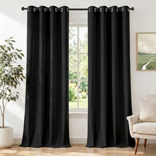 Ystyle Cortinas Salon Dormitorio 2 Piezas, 140×260cm, Negro | Cortinas Exterior Terraza, Cortina Opacas Modernas Pesante Con Ojales, Cortinas Termicas Aislantes Frio Y Calor