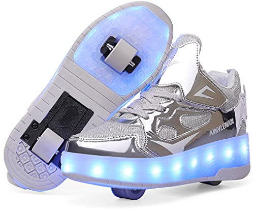 YongerYong Jungen Mädchen Skateboard Schuhe mit LED Blinkend Schuhe mit Rollen Skate Automatisch Einziehbar Komfort Outdoor Sportschuhe für Kinder