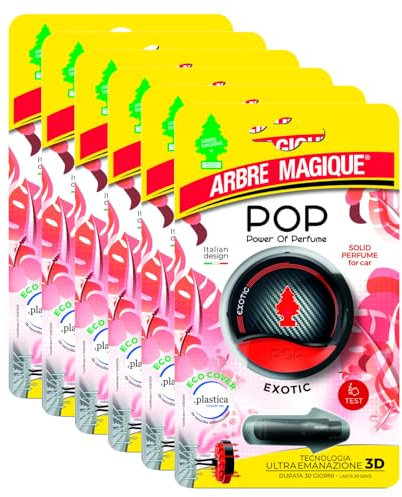 Arbre Magique POP Désodorisant de voiture solide, fragrance Exotic, parfum frais et fruité, durée jusqu'à 30 jours, design italien, 6 pièces