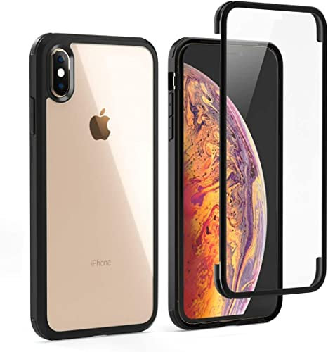 Leedia Handyhülle Kompatibel mit iPhone XS Max Hülle Eingebautem Glas Displayschutz 360 Grad Ganzkörper Stoßfest Transparent Durchsichtig Schutzhülle für iPhone XS Max 6.5 Schwarz