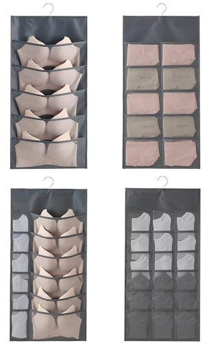 logei Unterwäsche Organizer Hängend,BH Schrank Organizer Doppelseitig Aufbewahrung Netztaschen mit 45 Taschen,Faltbar Platzsparend Hängeorganizer Stoff Hängeorganizer für Panty, BH, Krawatten