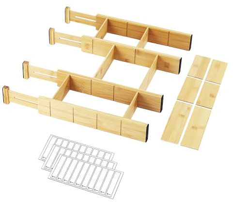 Organizador de Cajones Cocina Utensilios 10 Pcs Separadores de Cajones Ajustables Separador de Cajones Organizador Baño Cajones para Cocina Divisor de cajones con Pegatinas Transparentes(33,5cm-43cm)