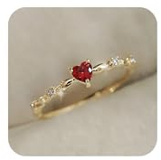 Koguxuix 14 Karat Gold, roter Rubin, Liebesherz, Zirkonia, Diamantringe, Feen-Stil, eleganter roter Zirkon, Pfirsichherz, Herzring, Damen, Jahrestag, Verlobung, Hochzeit, Edelsteinringe für Damen