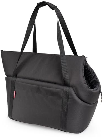 BOUTIQUE ZOO Hundetasche - Schwarz Schwarz/Minky, L bis 12 kg - Tragetasche für kleinen und mittleren Hund, Welpen, Katze