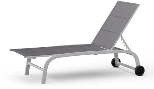 blumfeldt Limala XXL Sonnenliege - 5-Stufig Verstellbar, Garten & Terrassenliege, Aluminiumrahmen, 160 kg Belastbarkeit, Mobil Mit Rollen, Schnelltrocknendes Textilene, Weiß
