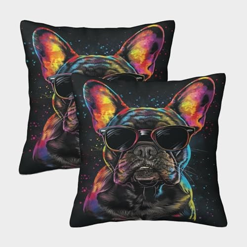 RONGLONG 3D-Gedruckter Hip Hop Hopper Kissenbezüge Bullying Hund Kissenbezug Quadratisch Kissenbezug Couchkissen 2 Stück Für Sofa Schlafzimmer Gartenbett 40x40cm