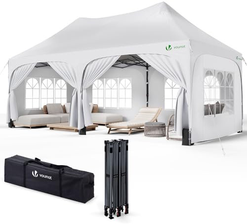 VOUNOT® Carpa Plegable Gazebo 3x6m con Laterales, Cenador Impermeable Anti-UV Altura Ajustable, Pabellón Pergola de Jardín con Sacos Arena y Bolsa Transporte para Camping Fiestas Bodas Exterior Blanco