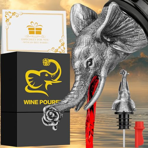 LULLEA Elephant Wine Bottle Pourer and Stopper, Elephant Gifts for Men Women, Liquor Bottle Pourers Spout for Alcohol Spirits, Wine Accessories Gifts, Dark Silver