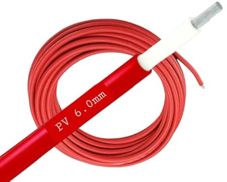 Solar Panel PV Cable, DC Rated, Black & Red, 4mm² / 6mm², Copper (6.0mm Red, 10 Meters)