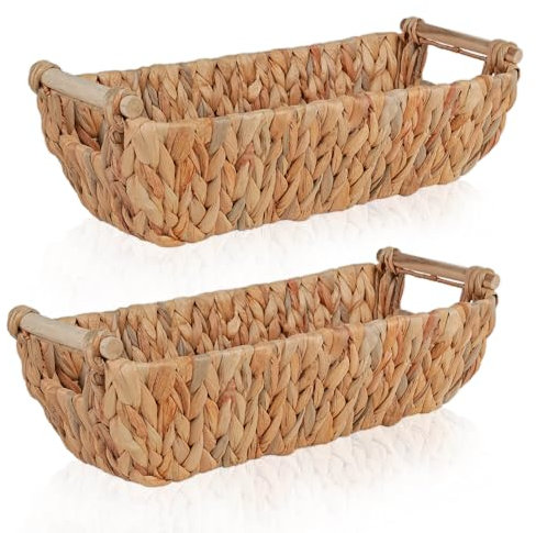 FRIHET 2er Set Brotkorb Obstkorb mit Griffen aus geflochtener Wasserhyazinthe | vielseitig einsetzbarer Aufbewahrungskorb für Küchenuntensilien, Handtücher, Geschenkkorb leer uvm. | Boho Deko