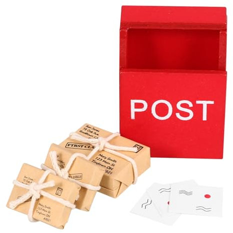 PHENOFICE 1satz Puppenhaus Holz Briefkasten Mit Miniatur Postbeutel Und Postkarten Dekoration Für Puppenhaus Deko Und Bastelprojekte