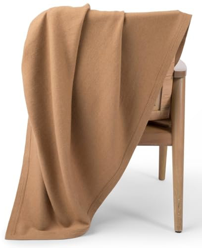 100% Camel Hair Throw Blanket for Sofa & Bed, Undyed Natural Color, Soft & Durable, Woven Design, 73 x 53”