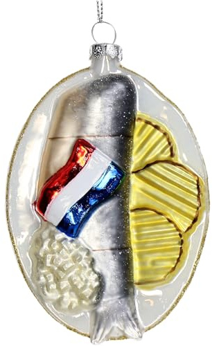 Christbaumschmuck 11cm Glas - Heringsfilet Figur zum Aufhängen - handbemalt & mit Glitzer - Weihnachtsbaum Anhänger für Weihnachten - Christbaumanhänger & Weihnachtsbaumschmuck - Essen Fisch Weiß