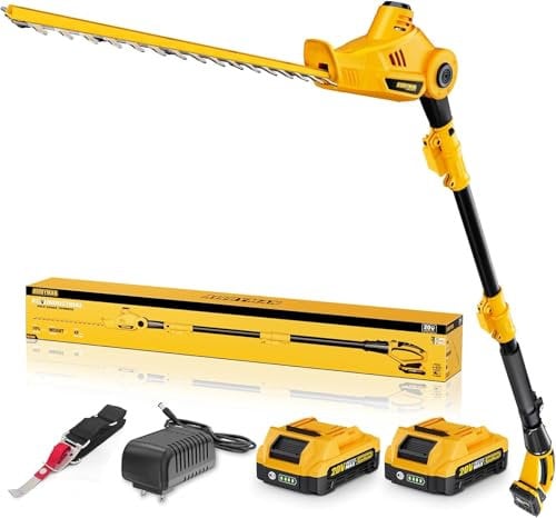 Alloyman Tagliasiepi a batteria telescopica da 20 V, con 2 batterie da 2,0 Ah e caricabatterie, tagliasiepi da 2,4 m, per cespuglio e taglio di siepi