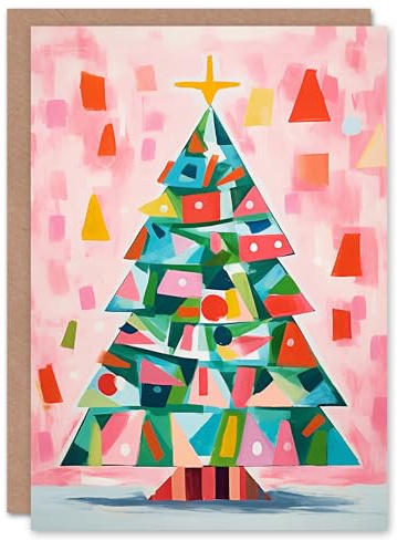 Wee Blue Coo Colourful Abstract Geometric Tree Painting Fun Xmas Art Blank For All Christmas Card