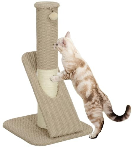 PawHut Kratzbaum 84 cm Hoch Kratzsäule Kratzstamm mit Spielball, Sisal-Katzenkratzbaum Katzenbaum für kleine Katzen, Katzen Kratzmöbel, Cremeweiß