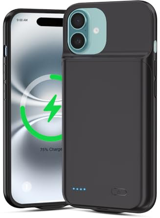 Wavypo 7000mAh Battery Case for iPhone 16, Slim Protective Extended Charger Case with Built-in Charger, Black