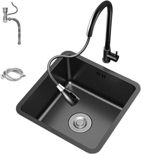 CWCQGH Küchenspüle, schwarz, Edelstahl, quadratisch, Bar-Waschbecken, Tischplatte, Unterbau, kleine Einzelspüle, Küchenarbeitsstation(35cm Black)