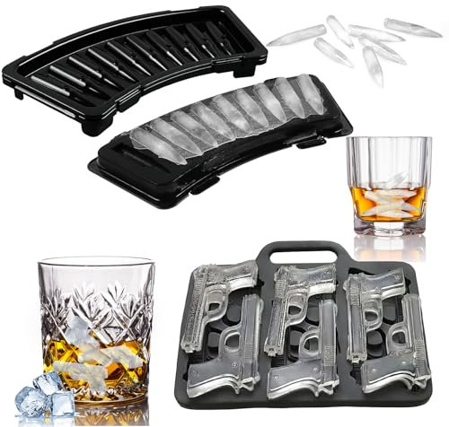 dellyy Pistolengeschosse in Eiswürfelform, Eiswürfelform Silikon, Eiswürfel Form in Coolen Designs, Bar Zubehör, Whiskey Eiswürfelform Geschenke für Männer, Große Eiswürfel