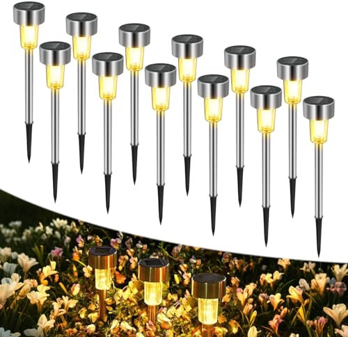 Caldarax 12 Stück Solarleuchten für Außen Garten, LED Solarlampen für Garten, Wasserdicht Solarlampe Gartenleuchten für Außen Terrasse, Rasen, Balkon, Hofwege, Rasen, Auffahrt, Weg(Warmweiß)